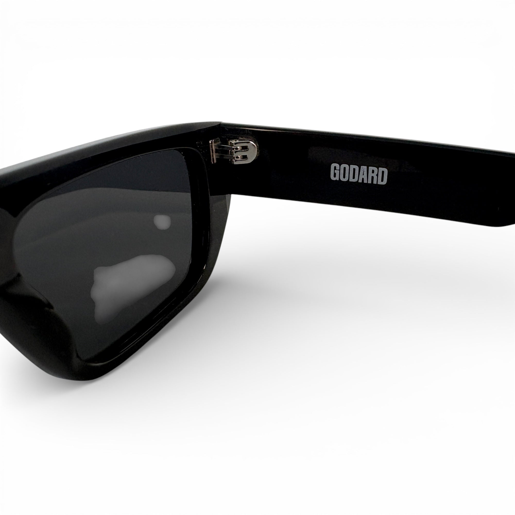 GODARD black sunglasses temple, premium eyewear branding.”